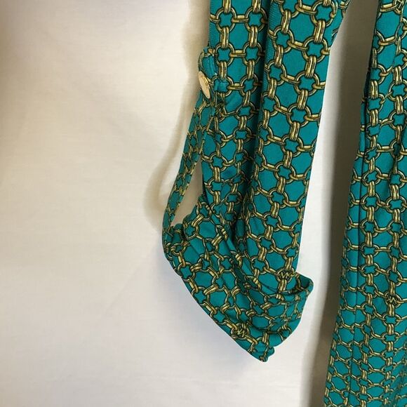 Michael Kors Jade Green Gold Chain Print Silky Knee Length Shift Dress Size S - Picture 7 of 11